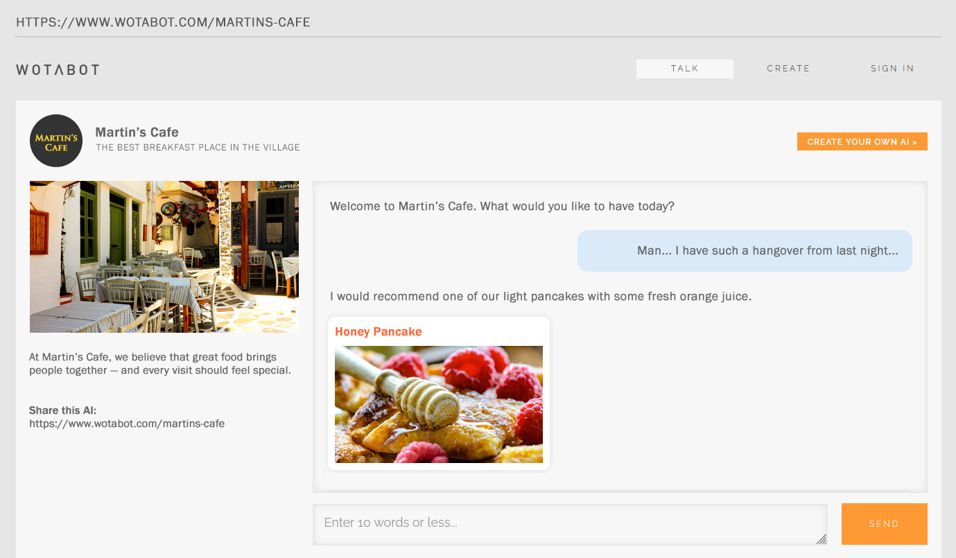 create a free restaurant chatbot